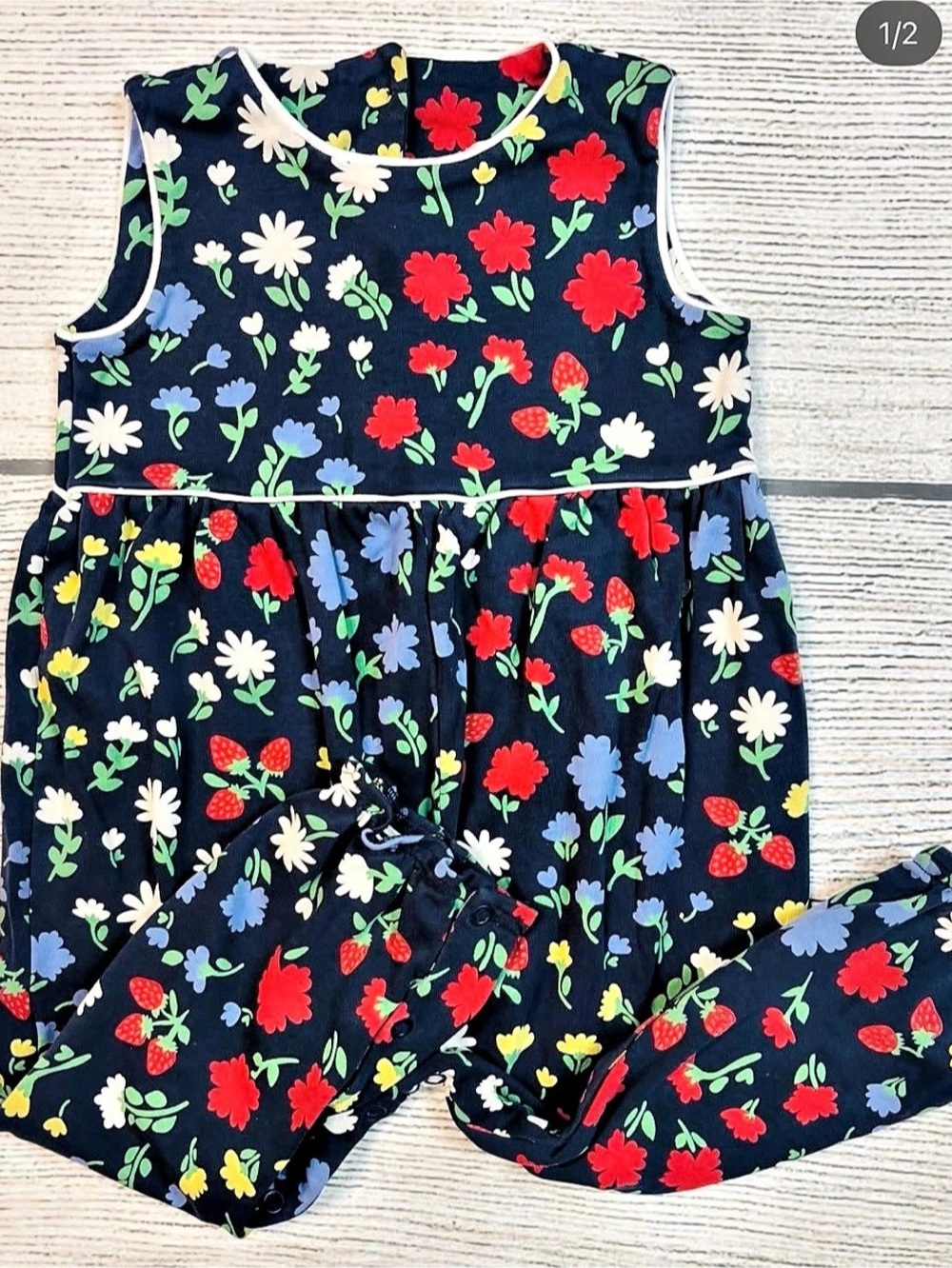Tbbc Floral Romper in Black & Red small stain